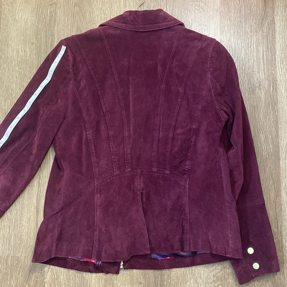 Real leather Isaac mizrahi live us 10 plum motorcycle jacket gold zippers - Picture 11 of 13